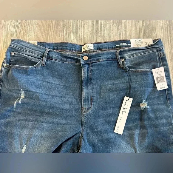 Nicole Miller Womens Soho High Rise Ankle Slim Jeans 22 Blue Distressed Raw Hem - Picture 5 of 14